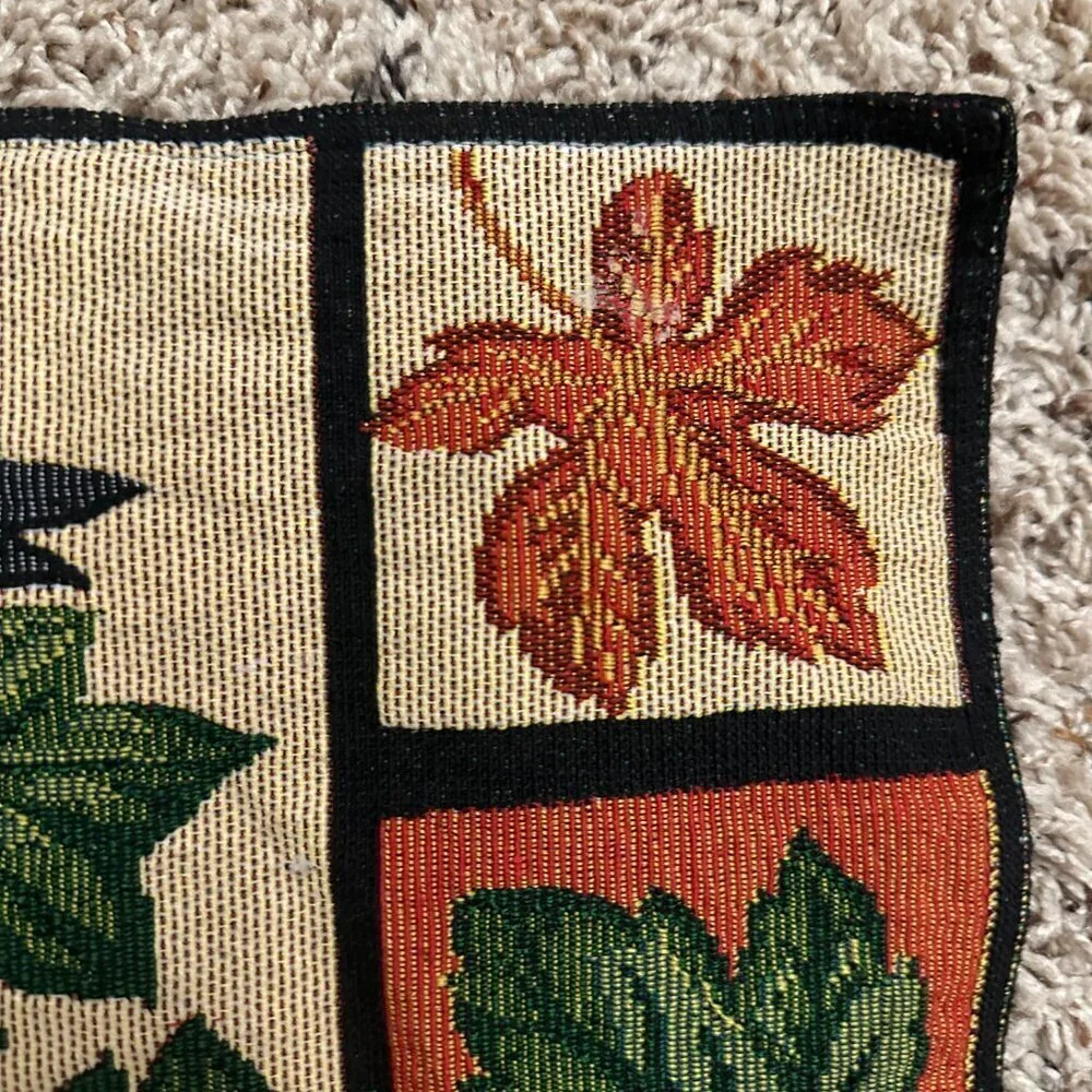 Vintage Fall Tapestry Placemats Lot of 2 Pumpkin Raven Autumn